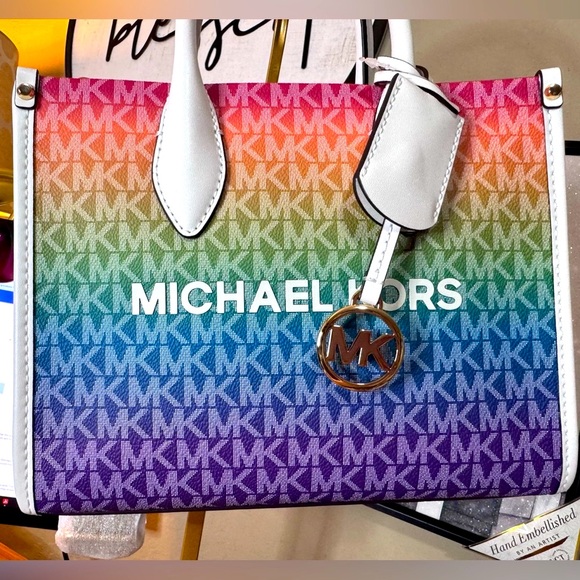 Michael Kors leather Rainbow Multicolor Gradient crossbody Tote NEW with tags - Picture 2 of 11